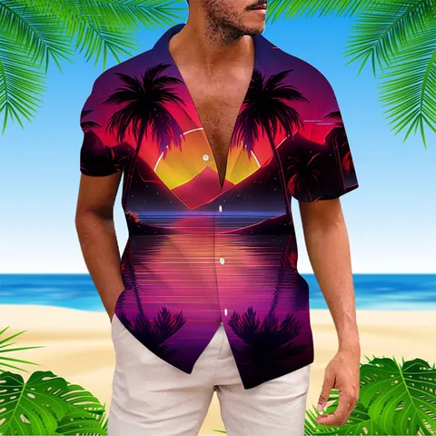 Мужской комбинезон с капюшоном, Повседневная рубашка с короткими рукавами и 3D-принтом, гавайская рубашка из спандекса для лета