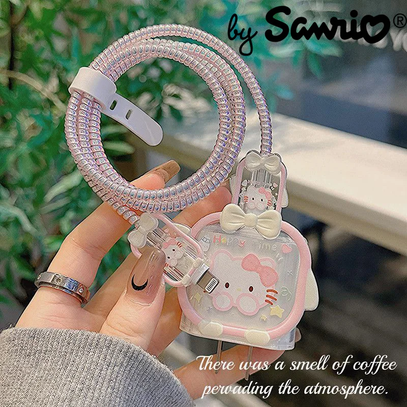 

18/20W Sanrio Hello Kitty Charger Protective Case Kawaii Cartoon for IPhone 15/14 Data Cable Head Bite Protector Shell Sleeve
