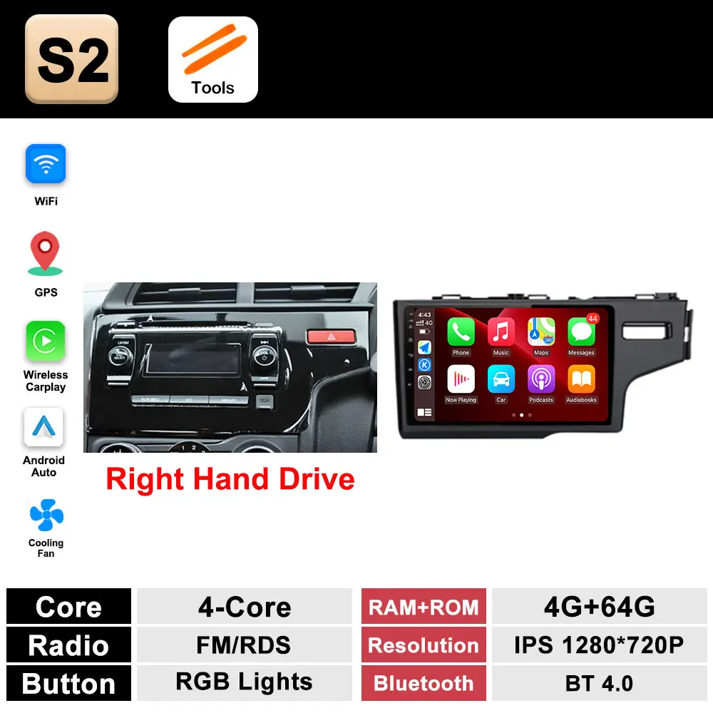 

Автомагнитола Android 16 для HONDA FIT JAZZ 2014-2015 с правым рулем, Carplay, QLED-экраном, GPS, Bluetooth, мультимедийный видеоплеер