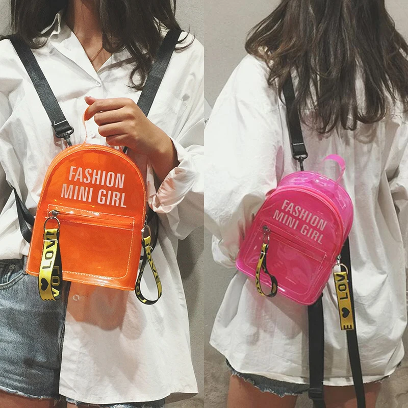 

Women Transparent Backpack For Child Small Backpack PVC Clear Jelly Backpack Letter Print Student Shoulder Crossbody Bag