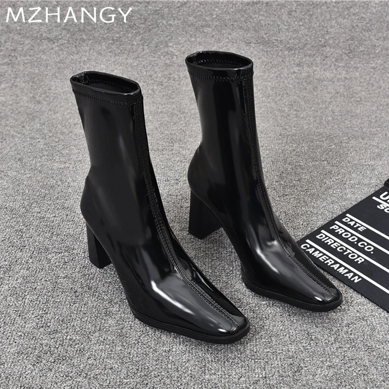 Женские зимние ботильоны кожаные ботинки на высоком каблуке модная пикантная