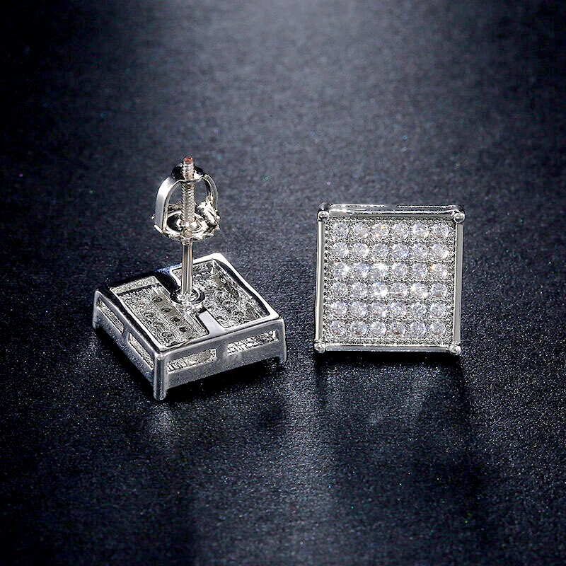 

Женские серьги-гвоздики серебряного цвета с квадратным Цирконом