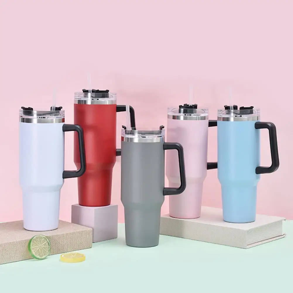 

Outdoor Portable Thermos Cup With Straw 1200ml Large-capacity Stainless Steel Water Bottle Mug With Handle