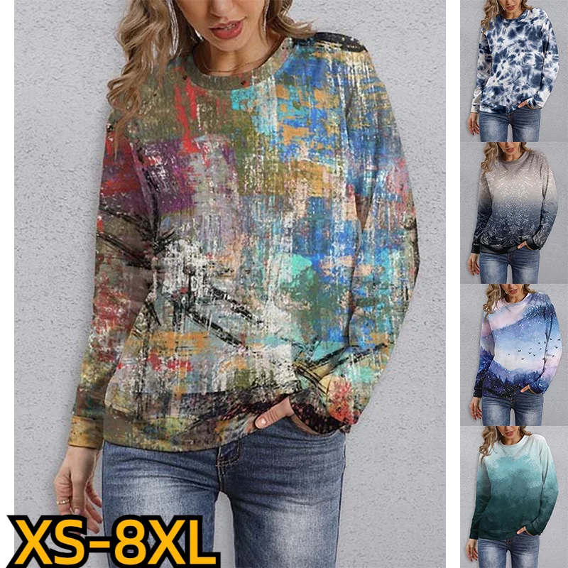 

2023 Fashion Tee New Design Printed T-shirt Winter Casual Top Daily Crew-neck Slim Long-sleeved Autumn Women Retro Pullover