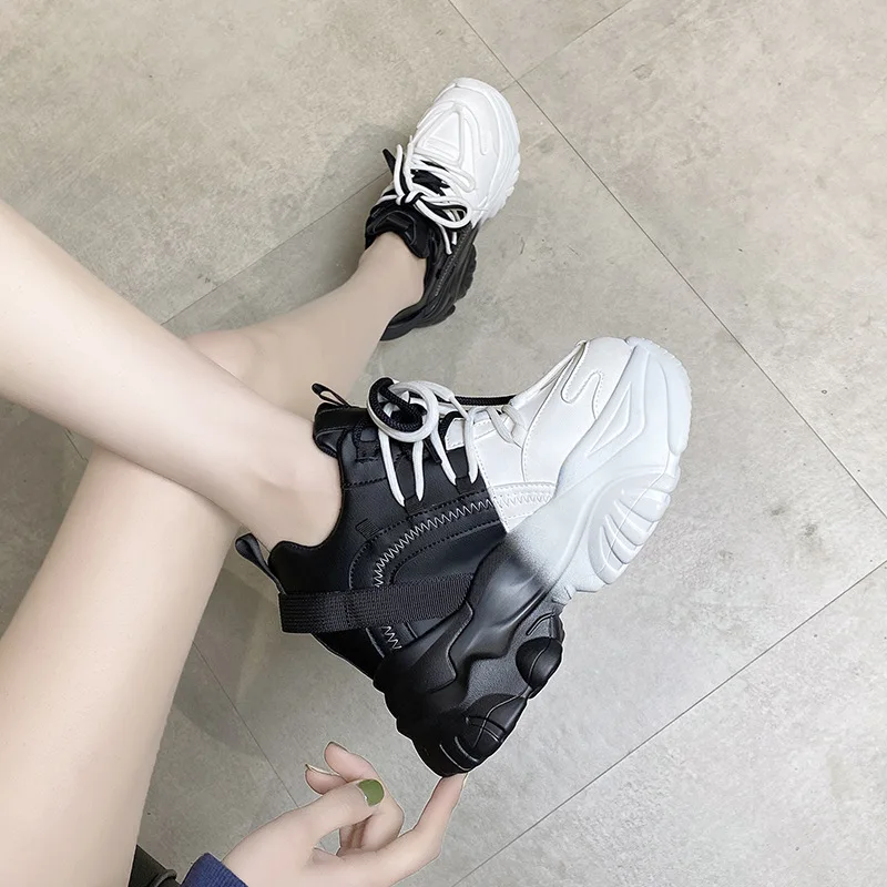 Comemore Women's High Platform Chunky Sneakers Woman 2022 Fashion Women Sports Shoes Pink White Sport Sneaker Tennis Elegant 34