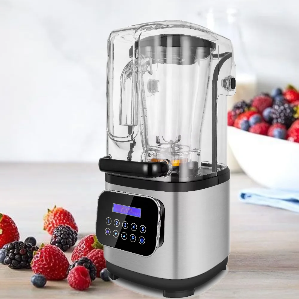 Heavy duty blender unbreakable silent commercial blender with sound cover enclosure food blender