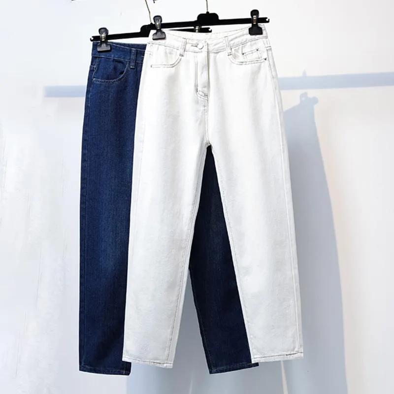 

Harajuku Vintage White High Waist Straight Baggy Denim Pants 2022 Korean Fashion Buttons Basic Ankle Length Trousers Streetwear