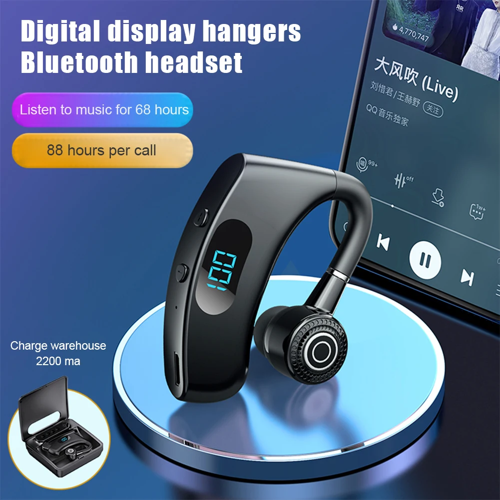 

V12 Wireless Headsets LED Display Long Standby Time Headphones Stereo Bluetooth-compatible 5.2 Earhook Earphones for Business