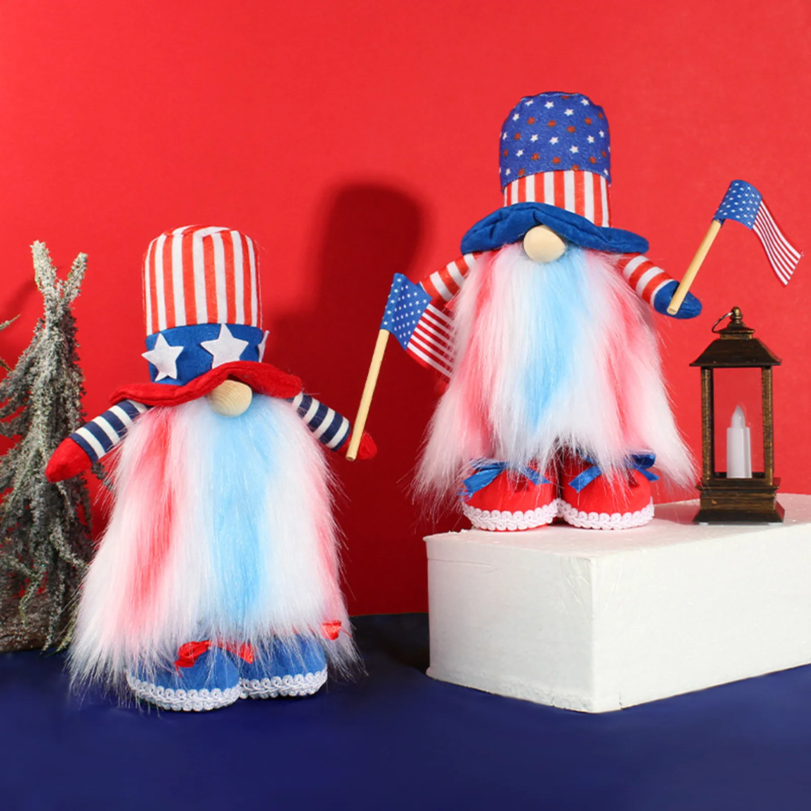 

Independence Day Gnome Doll Plush Patriotic 4th Of July American Independence Day Ornaments Tiered Tray Home Decorations