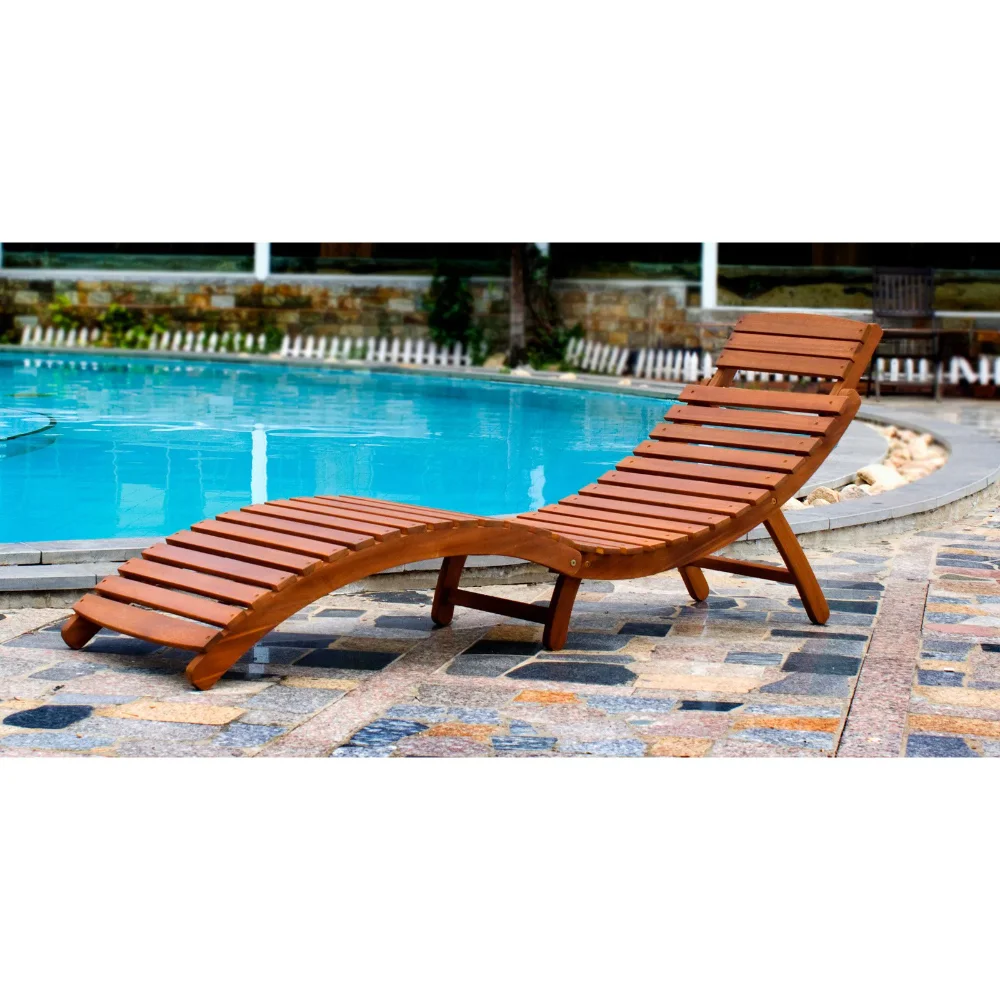 

Merry Products Curved Folding Wood Patio Chaise Lounger