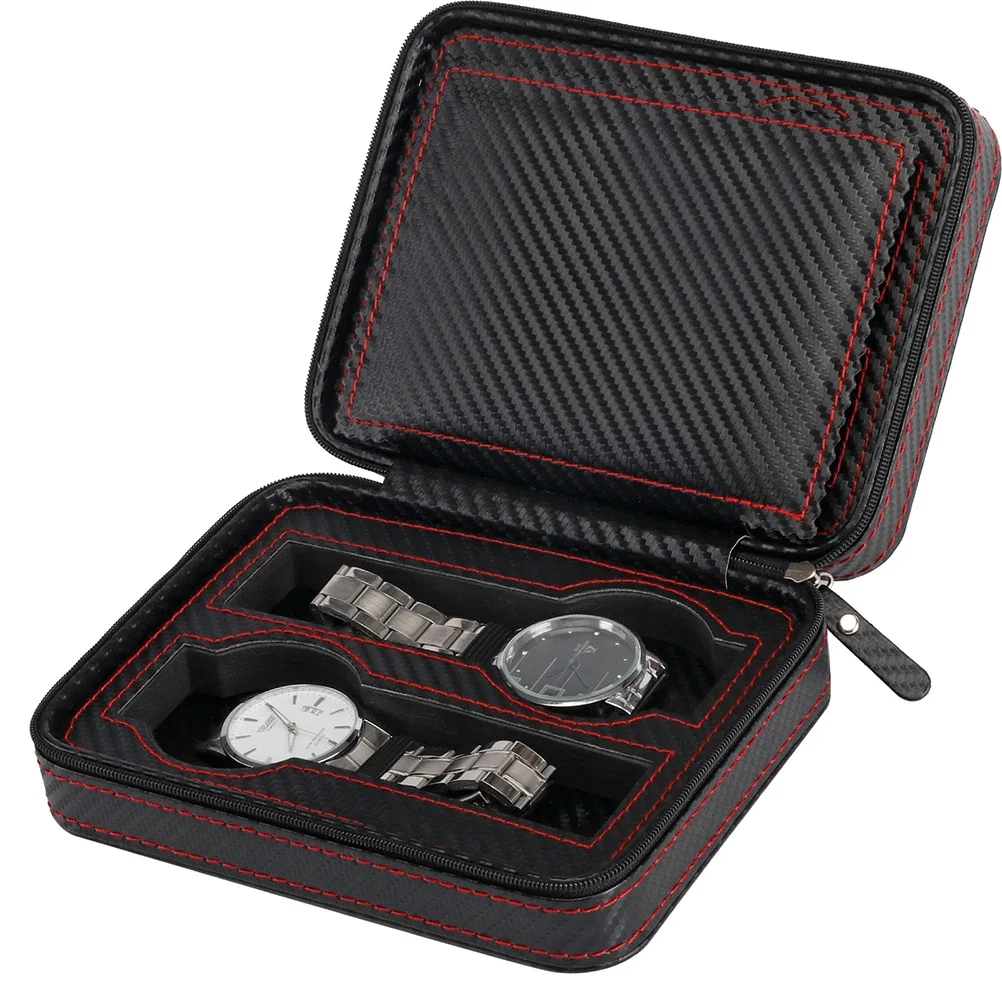 

4 Slot Portable Carbon Fiber PU Watch Zipper Storage Bag Travel Jewlery Watch Box Organizer Organizer Organizer Bag Case