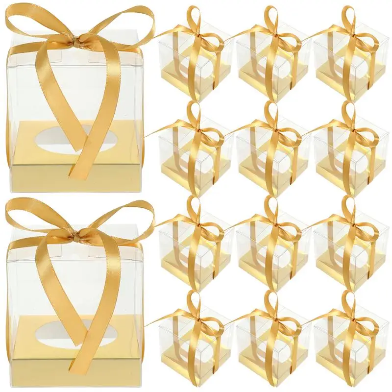 

30pcs Clear Mousse Cake Boxes Mousse Packing Case With Ribbon Decoration PET Mousse Cake Box Paper Cup Dessert Box Ribbon
