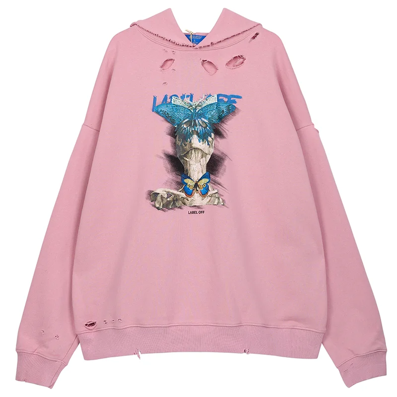 

Harajuku Ripped Hoodie Overdized Hoodies Men Streetwear Hip Hop Sweatshirt Women Cotton Graphic Loose Pullover Winter Clothing