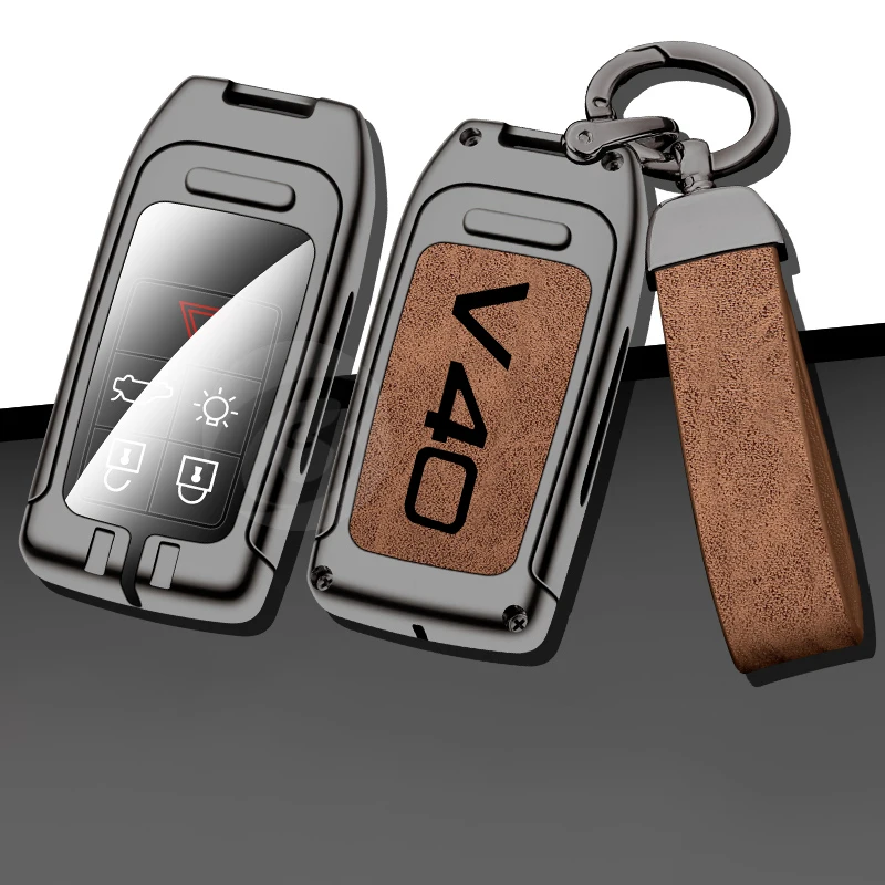 

Fashion Metal Leather Car Key Cover Case For Volvo V40 Logo Holder Keyless Accessories Protector Keyring Keychain