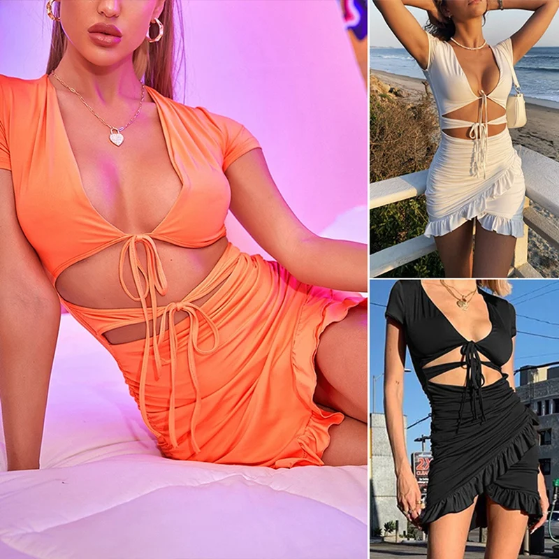 

Женское сексуальное платье с глубоким V-образным вырезом