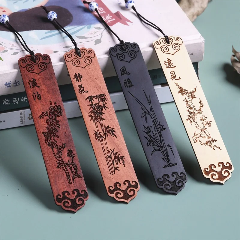 Wooden Bookmark Chinese Style Brass Tassel Pendant Retro Book Clip Metal Pagination Mark Student Gift Stationery Bookmark