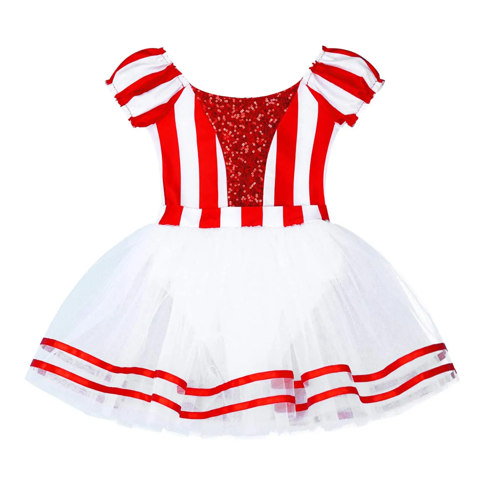 Child Girls Sequins Striped Ballet Tutu Leotard Dress Dancewear Carnival Festival Santa Cosplay CostumeKids Elf Christmas Dress
