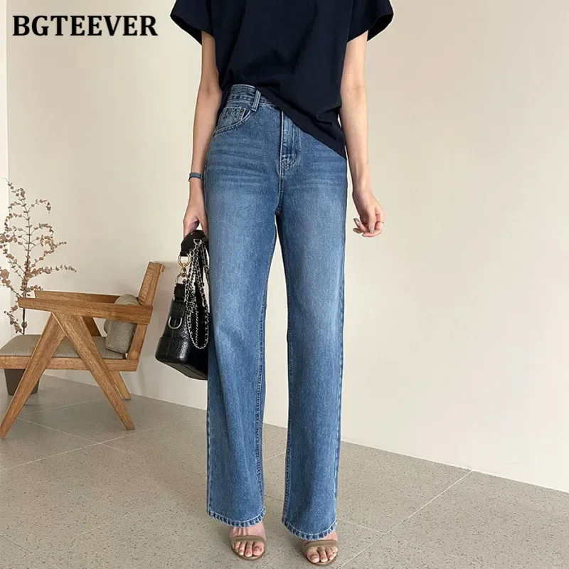 

2023New Casual High Waist Straight Jeans Pants for Women 2021 Spring Pockets Loose Female Denim Blue Jeans Ladies Pantalon