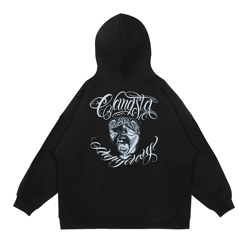 

Retro Streetwear Letter Embroidery Pullover Men's Autumn and Winter Hoodie Harajuku Solid Color Hip Hop Loose Hooded Sweatshirts
