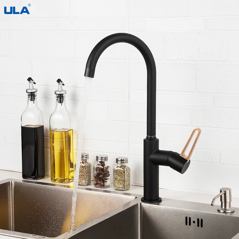 

ULA Brass Kitchen Mixer Faucet Black Gold 360 Rotate Kitchen Tap Nozzle Deck Mounted Cold Hot Water Sink Mixer Taps Torneira