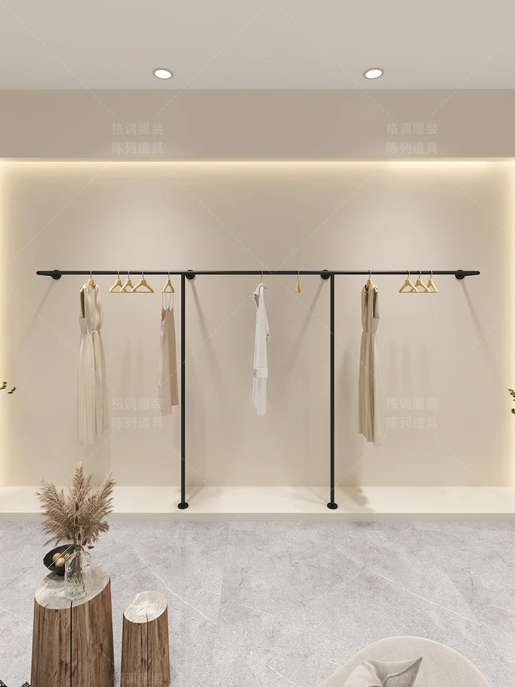 

Garment rack Cloth Store Metal Display Stand Floor Hanging Rail Lady Clothing Display Golden Rail Garment Rack