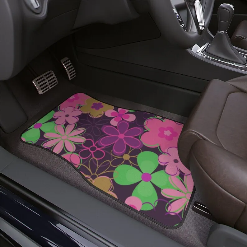

Flower Power Psychedelic Hippie Vintage Inspired Car Accessory Floor Mats Retro Mod Car Decor Vehicle Hippie Van Truck Car Gift