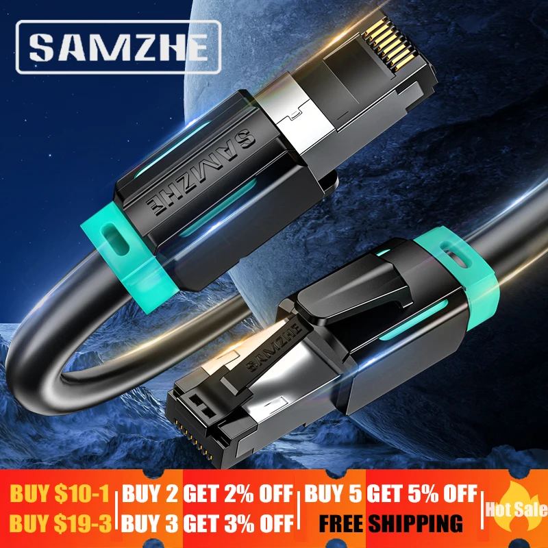 

SAMZHE Cat8 SSTP Ethernet Cable Patch Cat 8 UTP Lan Cable High Speed 40Gbps 2000MHz Network Lan Cable
