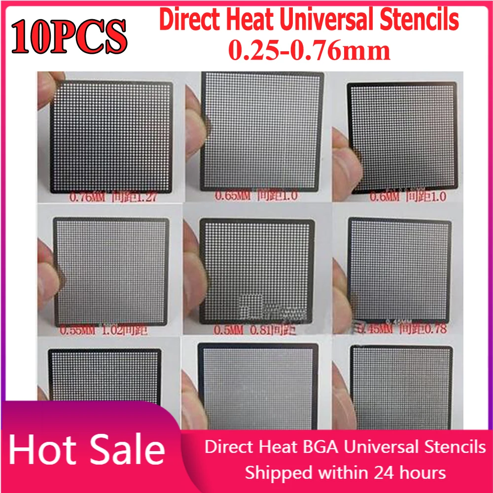 10pcs/set Direct Heat BGA Universal Stencils 0.25MM 0.3MM 0.35MM 0.4MM 0.45MM 0.5MM 0.55M 0.6MM 0.65MM 0.76MM BGA Reballing Kit