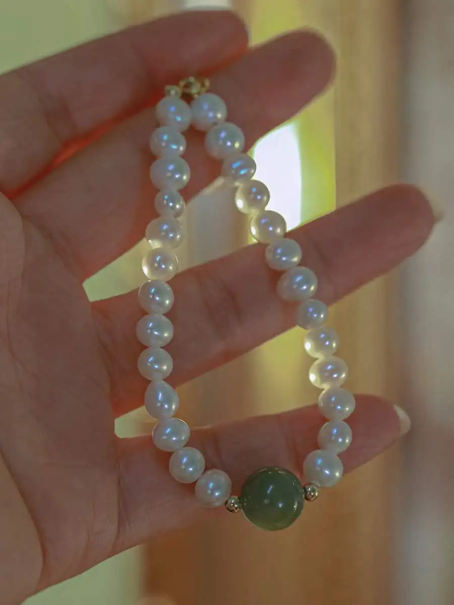 100% натуральный Нефритовый камень и пресноводный жемчуг 14K позолоченный женский