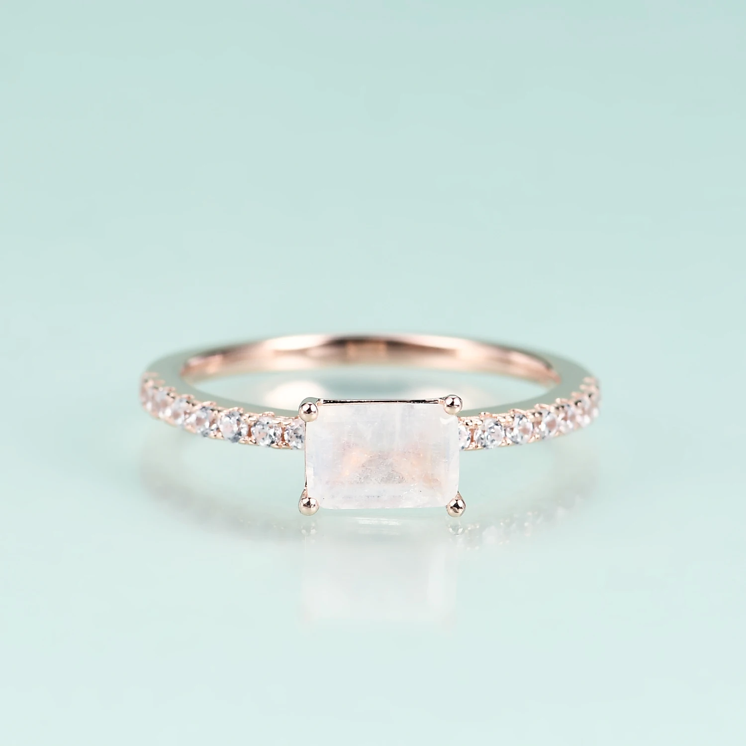 

Женское кольцо с лунным камнем, покрытое розовым золотом, из серебра 925 пробы