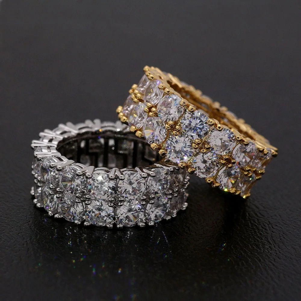 

Double Row Clear Crystal Ring Bling Shiny Rhinestone Couple Rings Men Women Party Hip hop Fashion Jewelry Luxury Wedding Gift