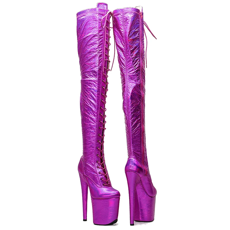 Leecabe 20CM/8Inch  Genuine Leather  high leg boots  Platform disco party High Heels Pole Dance boot