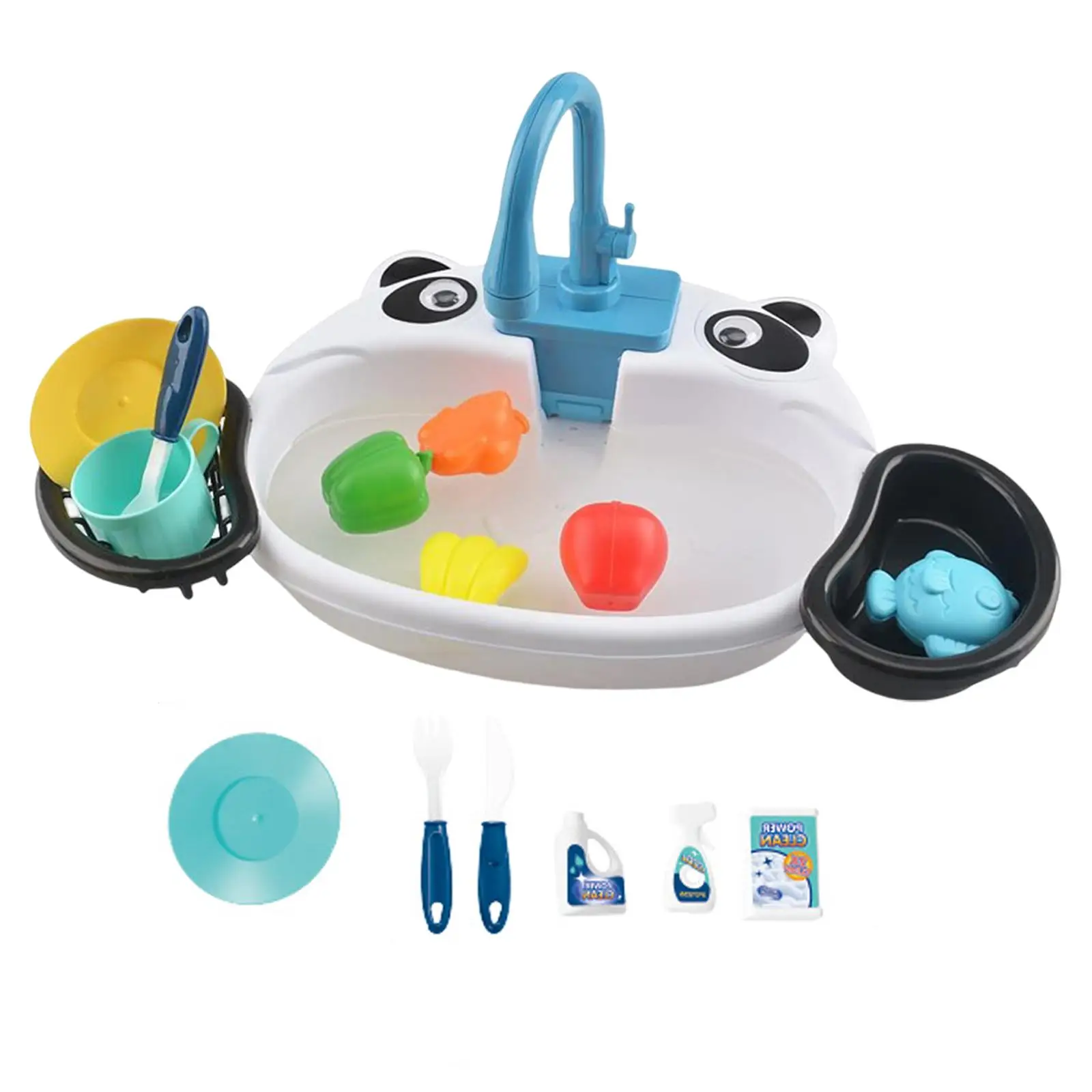 

Kitchen Sink Toys with Running Water Automatic Water Cycle System Plastic Electric Faucet Simulated Dishes for Children Toddlers