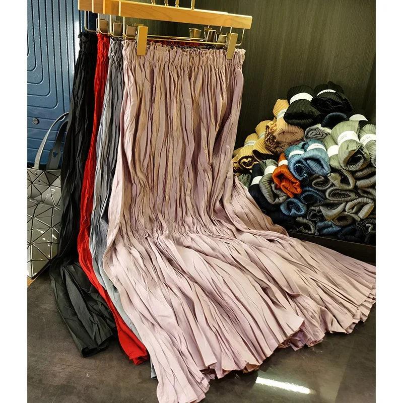 

Юбка миаке Женская однотонная Плиссированная, атласный Зонт средней длины с завышенной талией и широким подолом, Оригинальная одежда