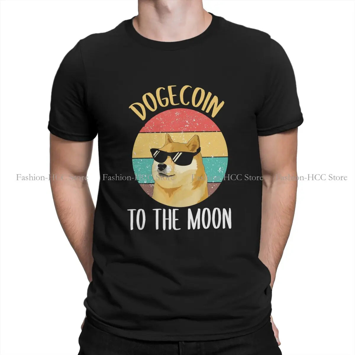 

Polyester TShirt for Men Bitcoin Cryptocurrency Art Dogecoin To The Moon Crypto Coin Classic Basic Leisure Tee T Shirt