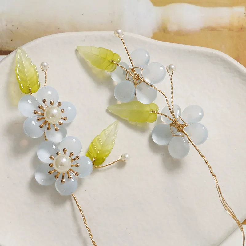 Головной убор Hanfu с зелеными листьями и жемчугом украшение сделай сам ручной