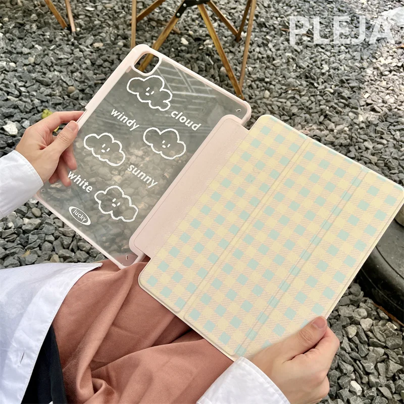 

Cute Coulds Plaid Protective Case For Apple iPad Pro 12.9 inch 2020 2021 11 inch Air 5/4 mini 6 10.5/10.2/9.7 inch Leather Cover