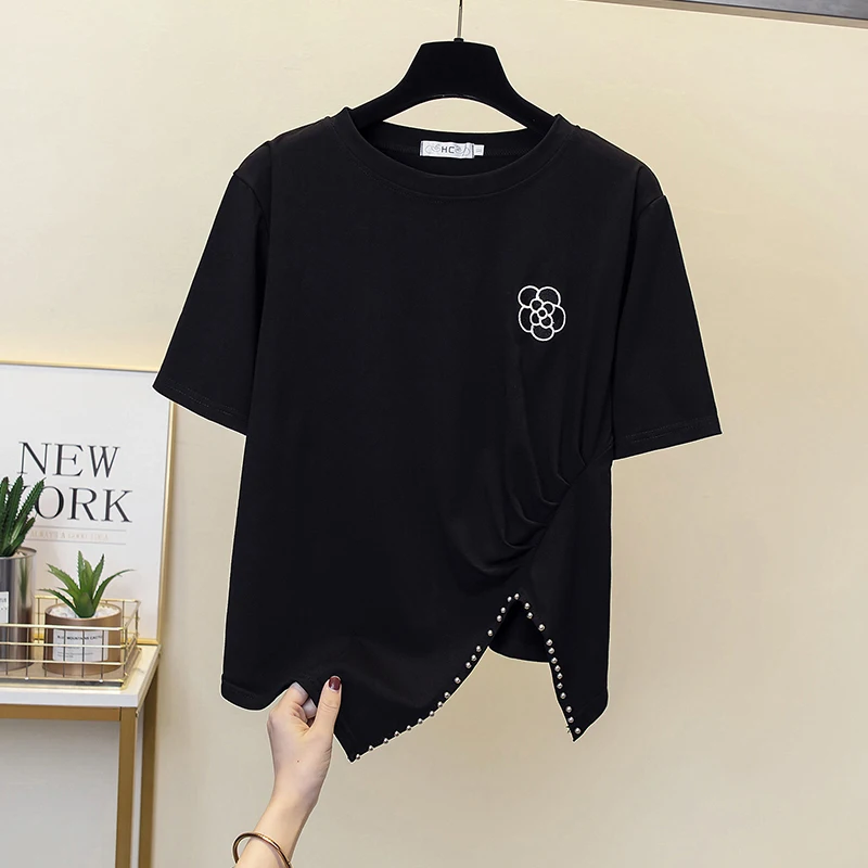 

Женская футболка Poleras Mujer 2022, женская футболка с бисером, Женская хлопковая облегающая футболка, женская летняя повседневная футболка