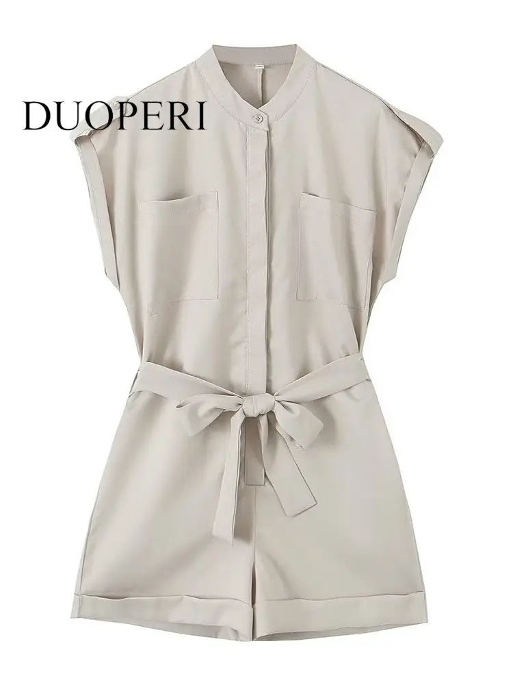 

Комбинезон DUOPERI женский с поясом, Модный однобортный комбинезон-карго с карманами, винтажный шикарный Ромпер без рукавов, с круглым вырезом