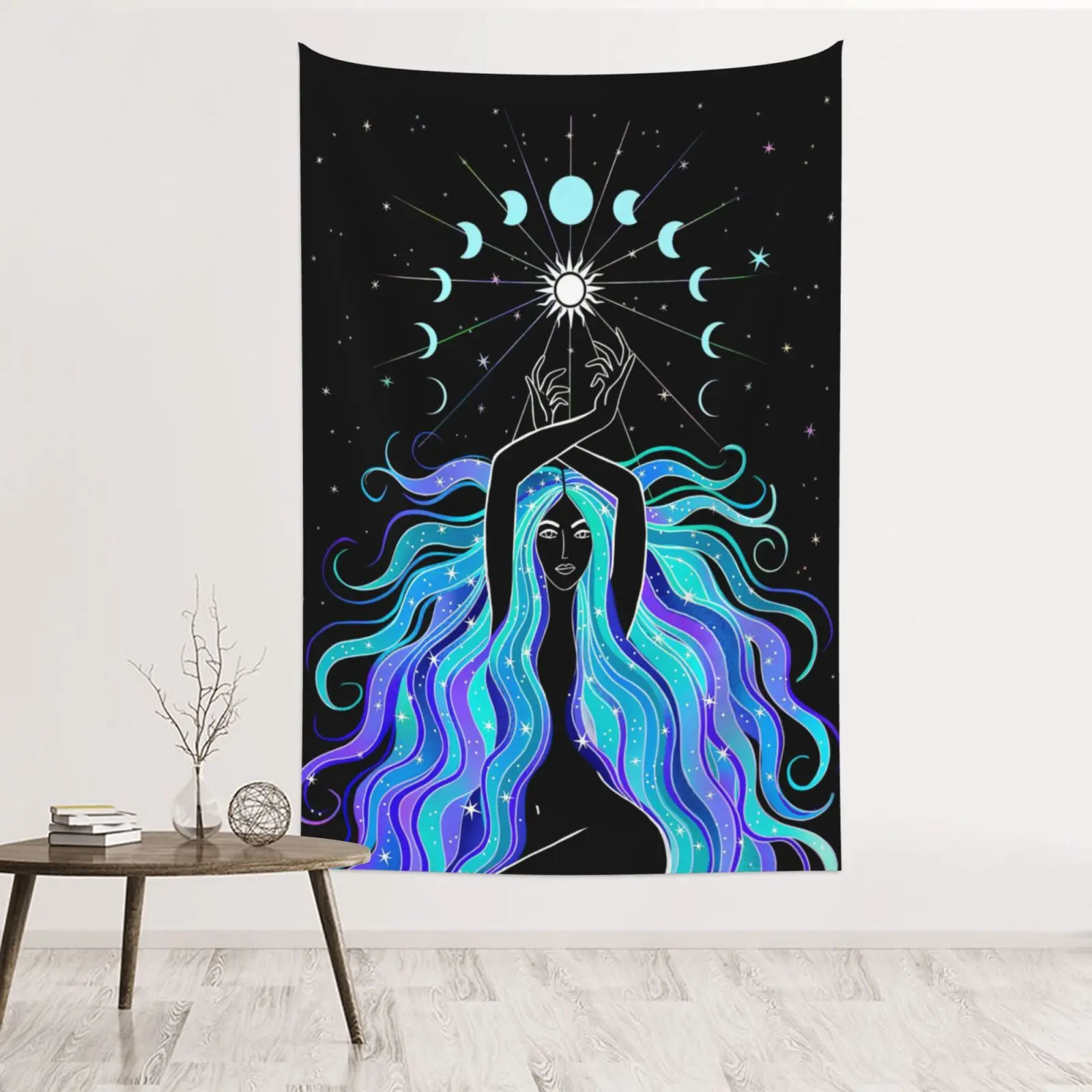 

Indian Moon Phase Girl Mandala Tapestry Wall Hanging Boho Psychedelic Bedroom Girl's Kawaii Room Dorm Hippie Witchcraft Decor