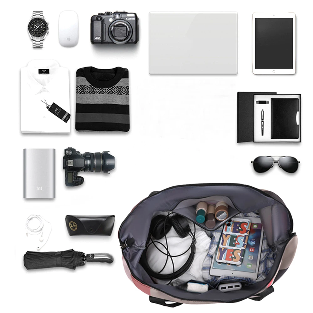 Portable Travel Bag Large Capacity Wet And Dry Separation Shoulder Bag Fashion Plaid Travel Duffel Bag Multipurpose Fitness Tote