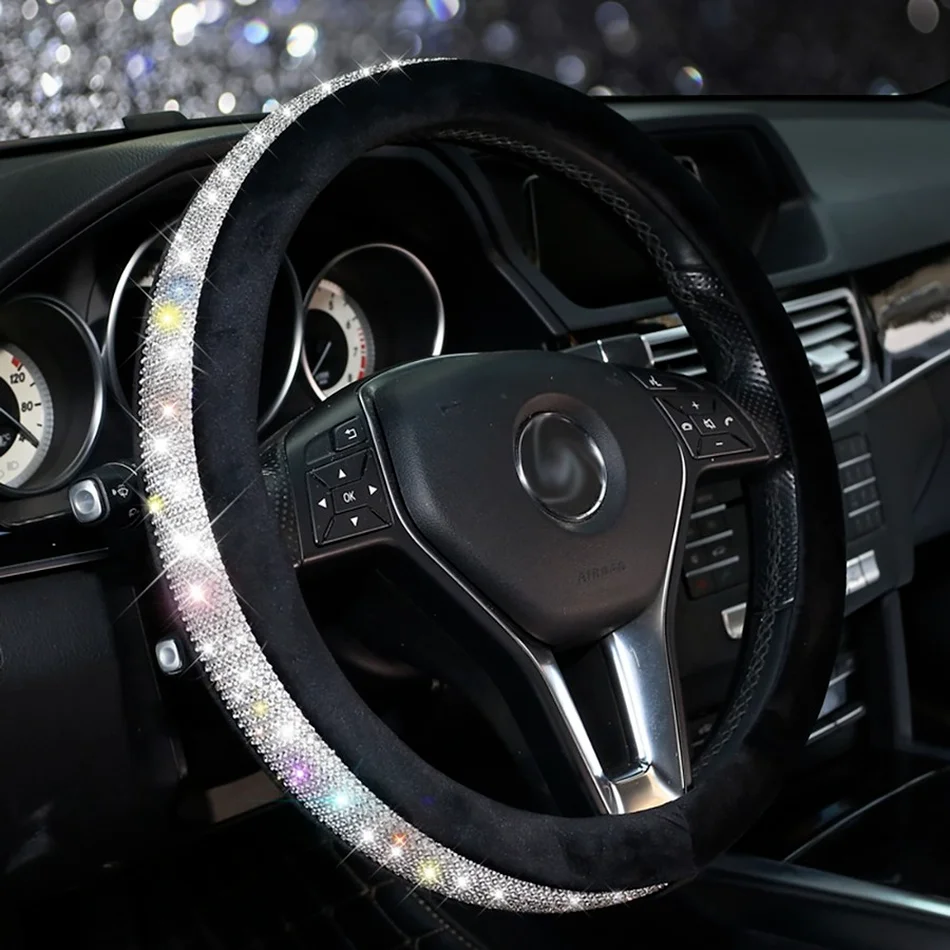 

38cm Universal Bling Diamond Car Steering Wheel Cover Diamond Car Interior Accessories for Women Car Decoration Dropshipping