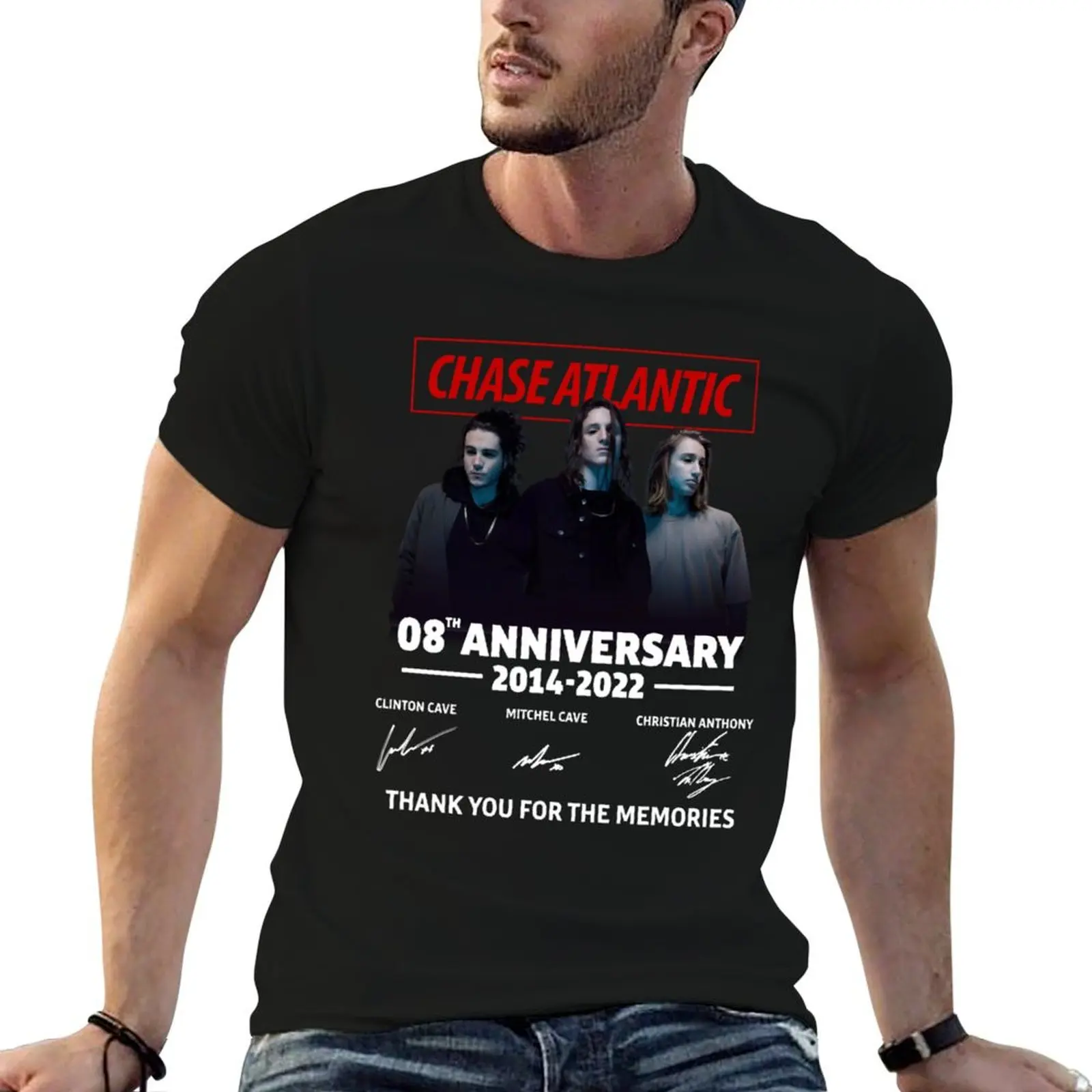 Фото Футболка Chase Atlantic к 10-летию (2014-2024), хлопковая футболка с надписью «Thank You Memories», 100% хлопок, футболка в стиле аниме. №1