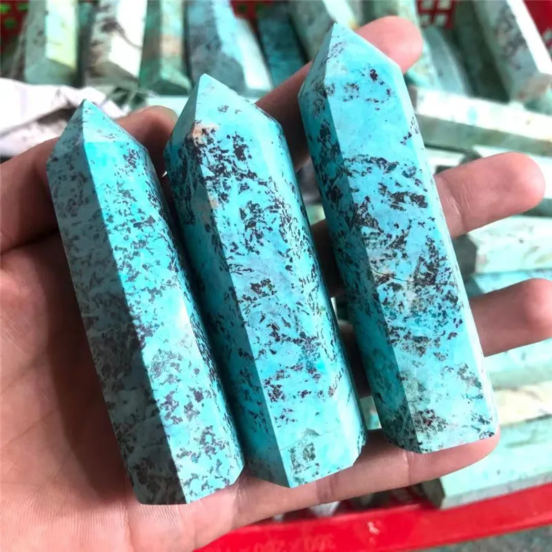 

Natural gemstone green turquoise wand point towers crystal healing stones for gifts