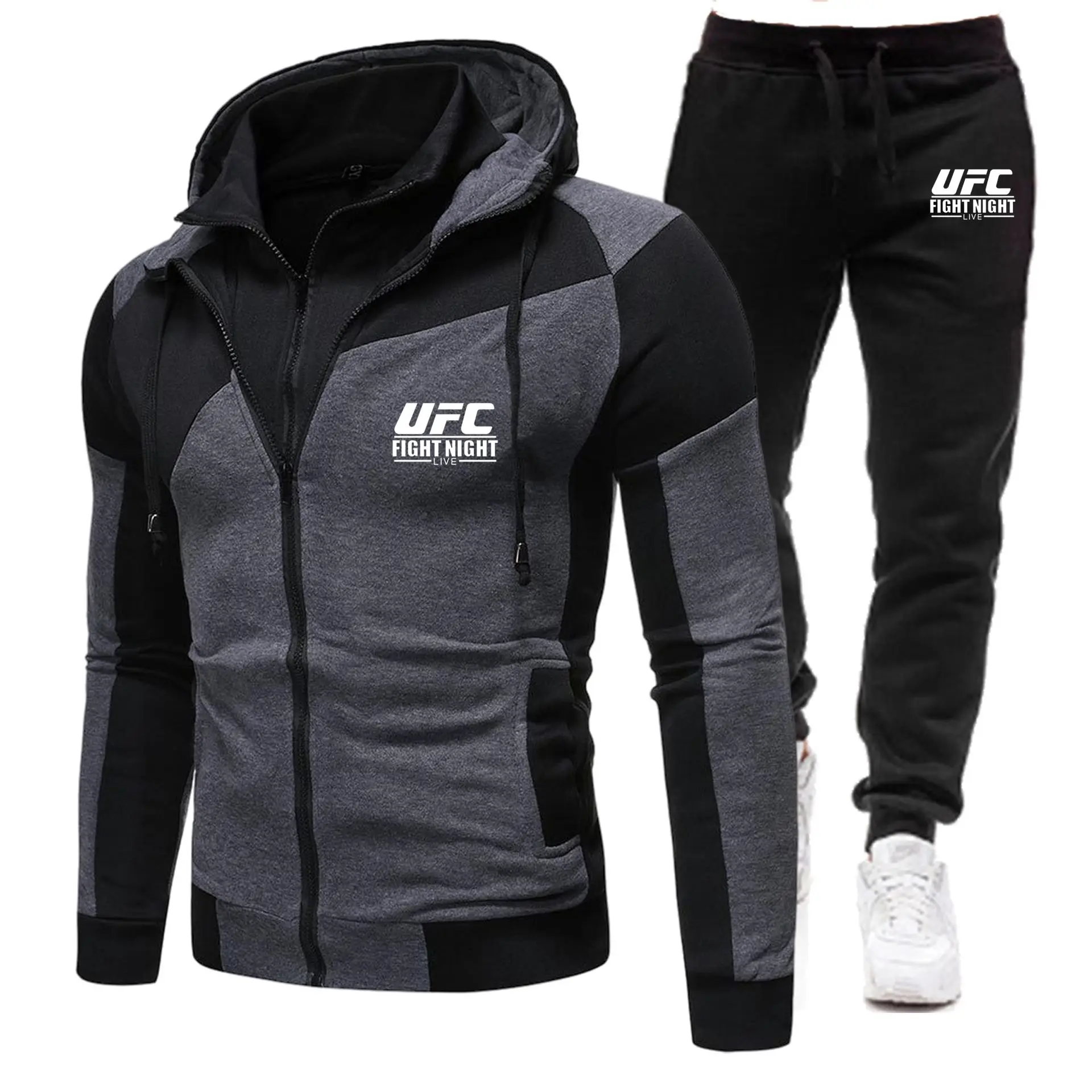 

Sudadera con capucha y cremallera para hombre, ropa deportiva de moda, informal, deportiva, Mma, 2 piezas, novedad de 2023