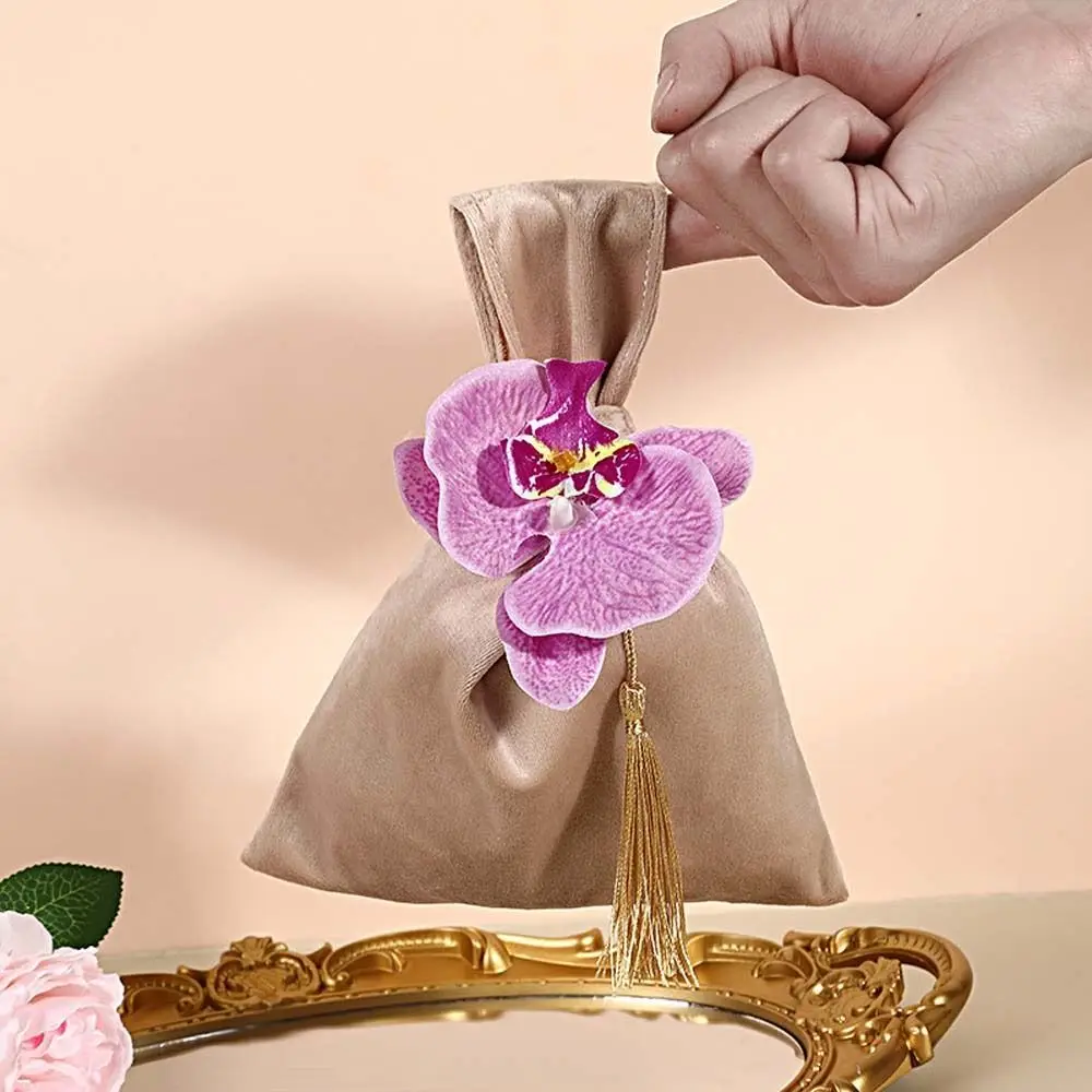 z aksamitnym węzłem Sweet Tassel Handbag Vest Shape Tope Handle Flower Wrist Bag Large Capacity Storage Festive Sugar Festival