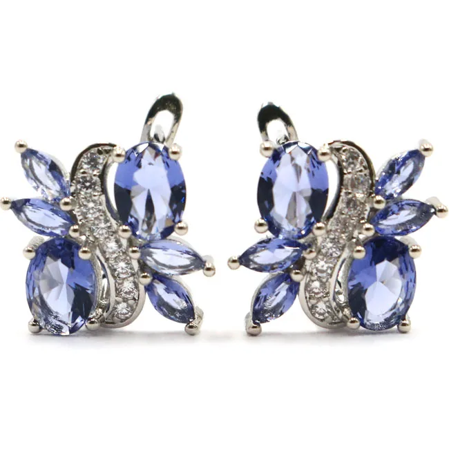 

Женские серьги из серебра 925 пробы, Яркие модные полированные серьги с тонкой фиолетовой шпинелью и красной кровью, танзанитами и белым кубическим цирконием