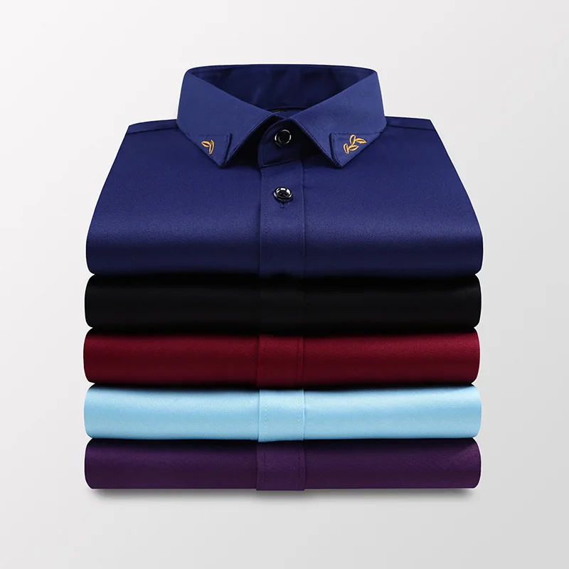 2022 New Autumn and Winter Men's Long-sleeved Shirt Slim Korean Version Anti-wrinkle Non-iron Shirt Youth Elastic Men's Shirt