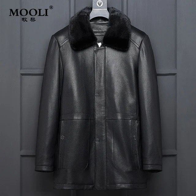 

100% Deerskin Leather Jacket Men Clothing Winter Jackets for Mens Genuine Cross Mink Fur Coat Chaquetas Hombre LXR827