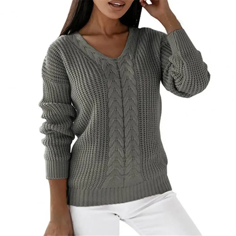 

Knitwear Jumper Women V Neck Slim Fit Long Sleeves Ribbed Cuff Knitting Keep Warm Solid Color Women Sweater Knitted Casual Top